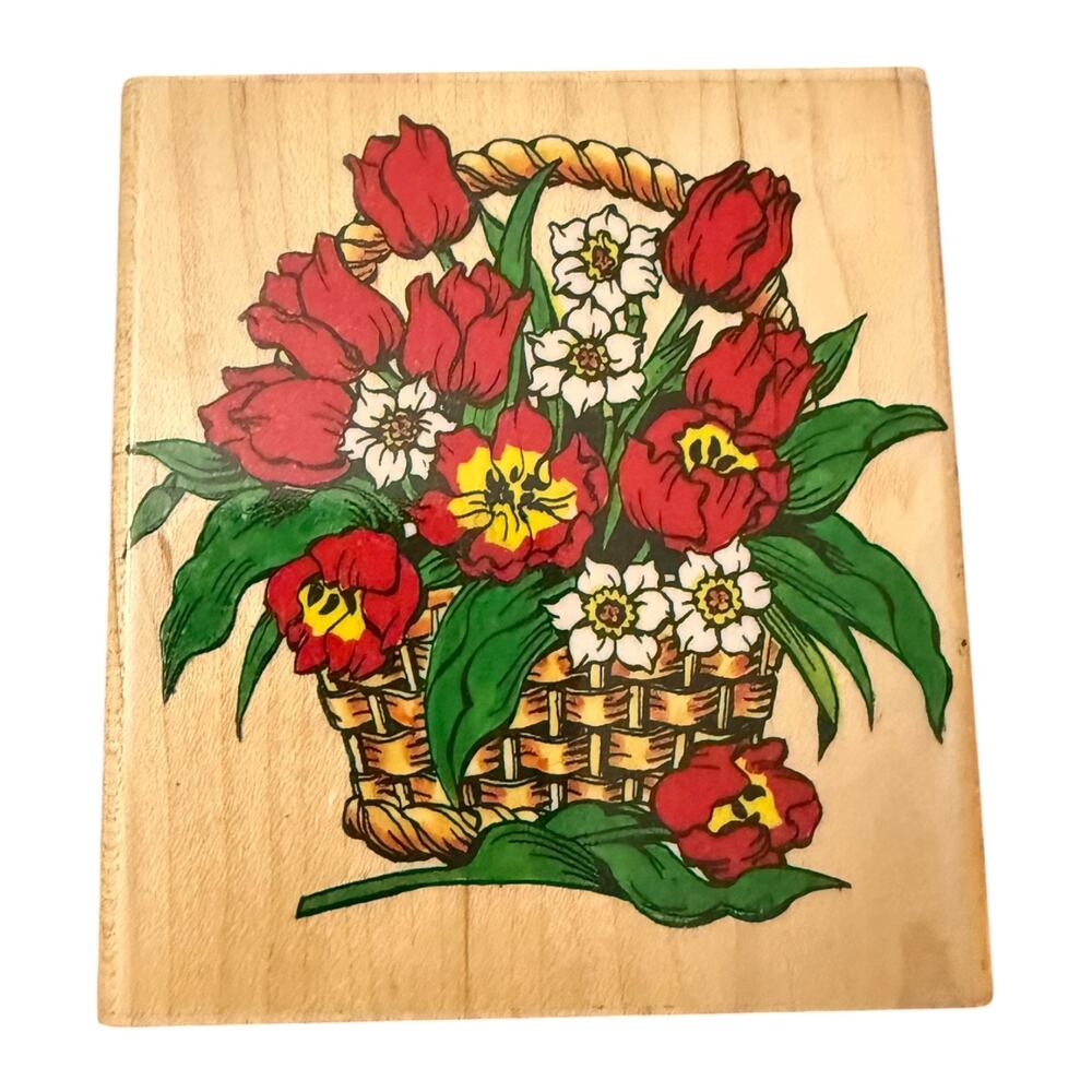 Penny Black 1994 Tulip Basket Flowers 267J HTF Crafting Card Making Rubber Stamp